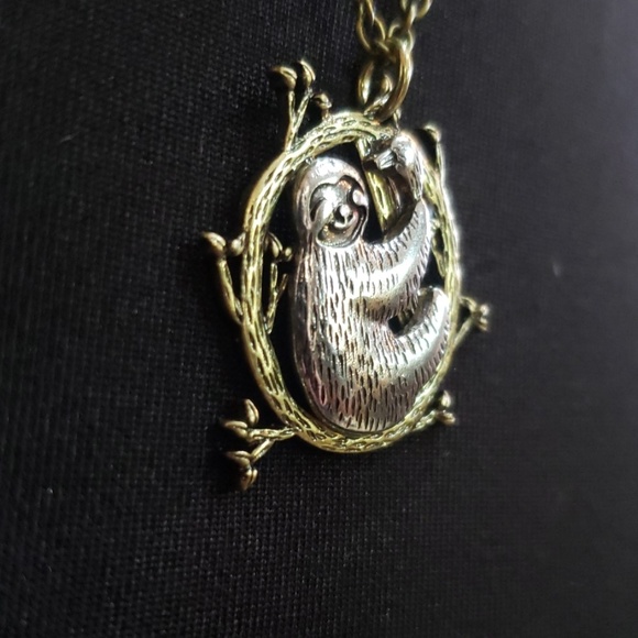 Custom Sloth Necklace Bronze Silver Swinging Tree - Picture 7 of 8